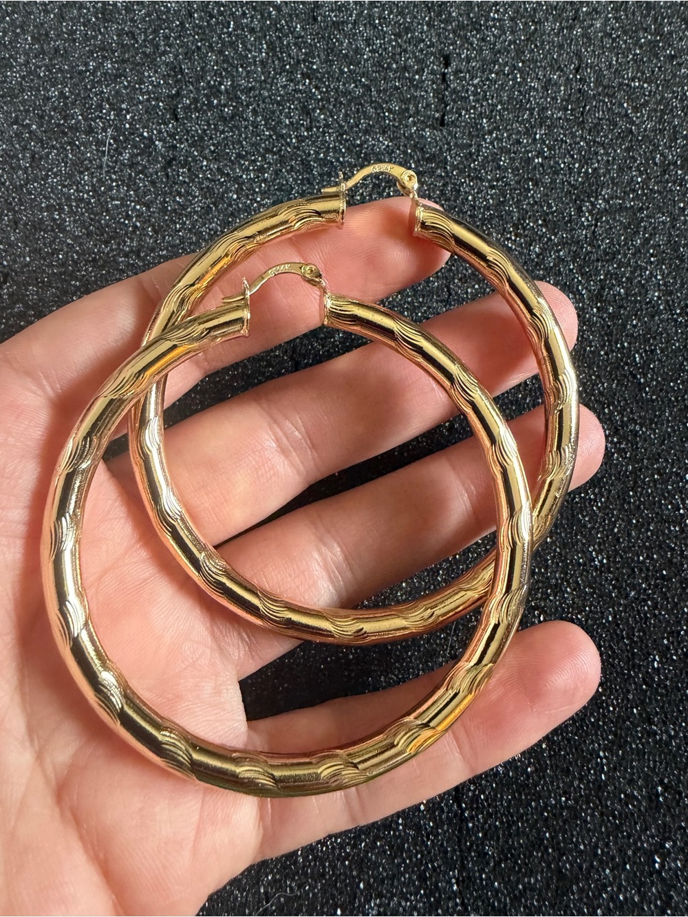 14K GP Large Hoop Earrings - Picture 2 of 8